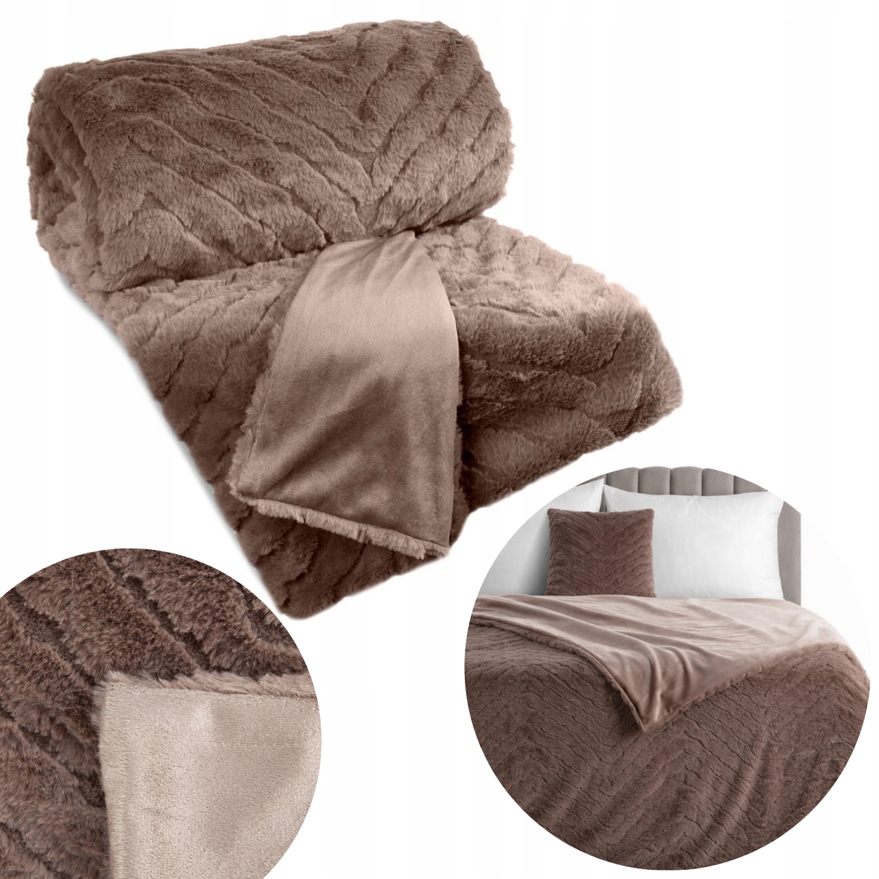 Kožešinová Deka Kate Tmavě Béžová 150x200 cm měkká, teplá přikrývka na postel boho