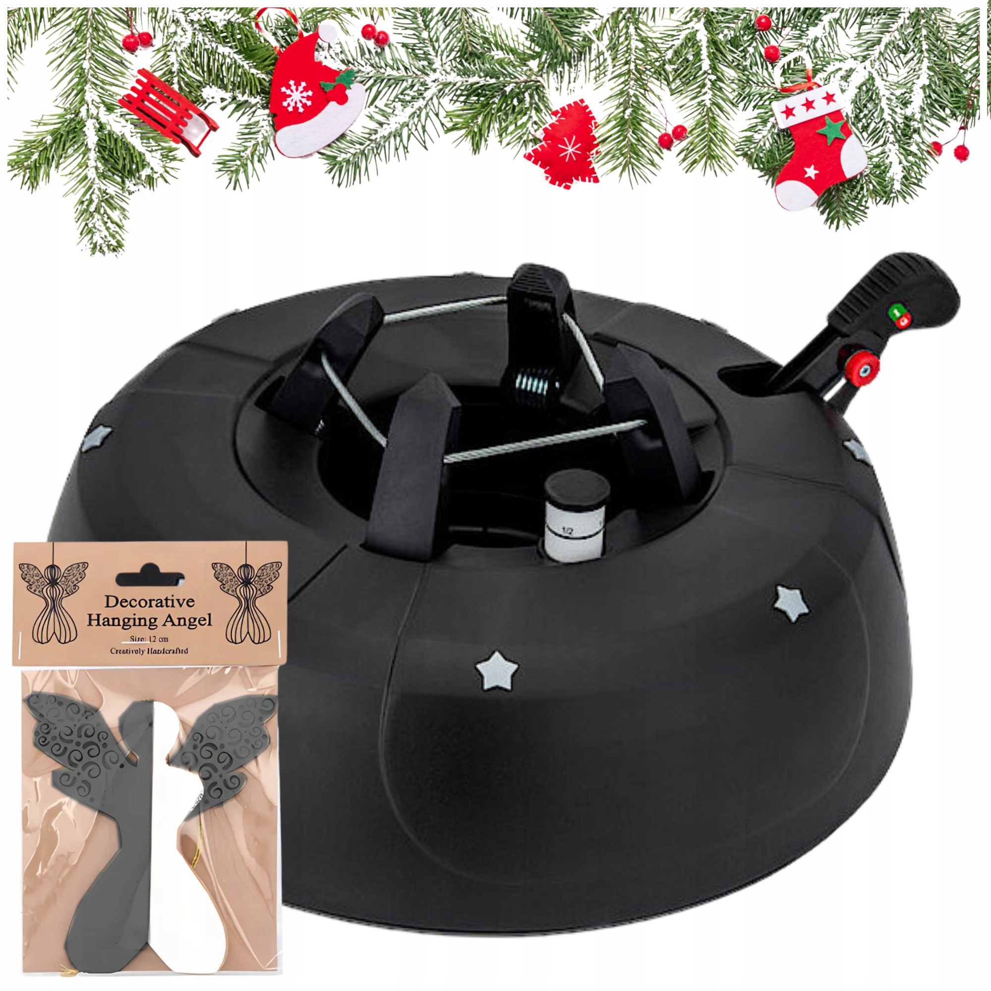 Stojan na Živý Vánoční Stromeček s ukazatelem hladiny vody ozdobný doplněk andílek