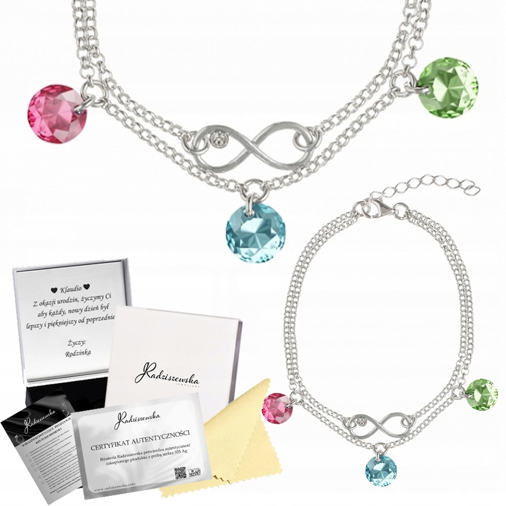 Stříbrný náramek Dvojitá nekonečnost na Den žen Krystaly