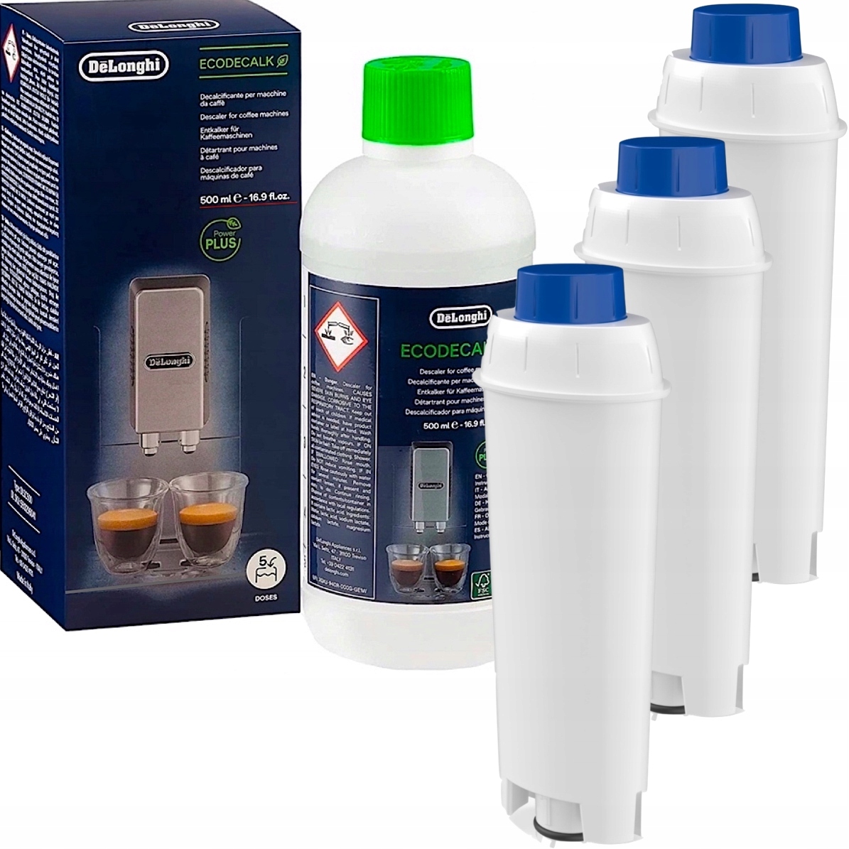 Levně Silný DeLonghi Odvápňovač 500 ml 3x filtr AquaLunga pro kávovar DeLonghi