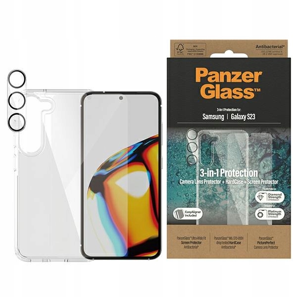 PanzerGlass Balík 3v1 pre Sam S23 S911 – Puzdro Hardcase Ochranná fólia na displej Ochrana fotoaparátu L