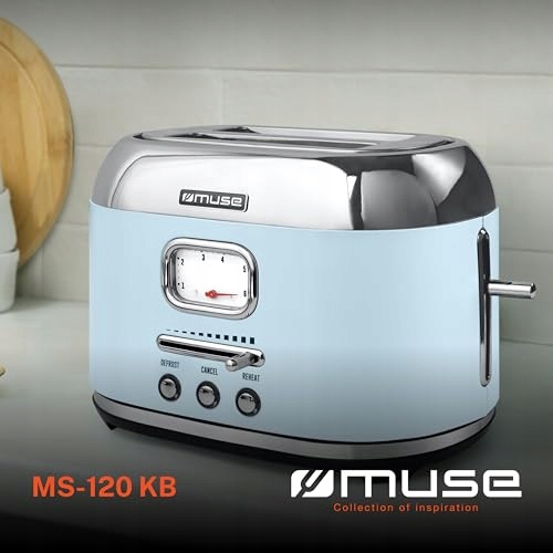 Muse Toster retro, 2 kromki, 6 poziomów opiekania Pastelowy Niebieski — miniatura 2