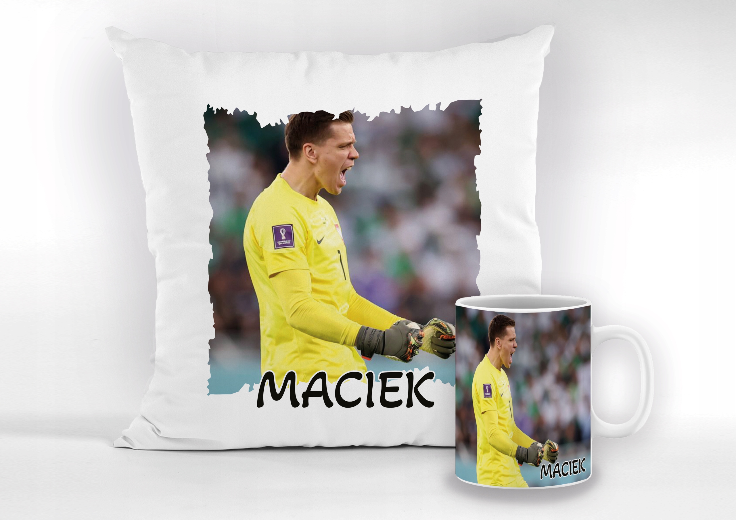 ZESTAW PODUSZKA + KUBEK WOJCIECH SZCZĘSNY + IMIĘ Stan opakowania oryginalne