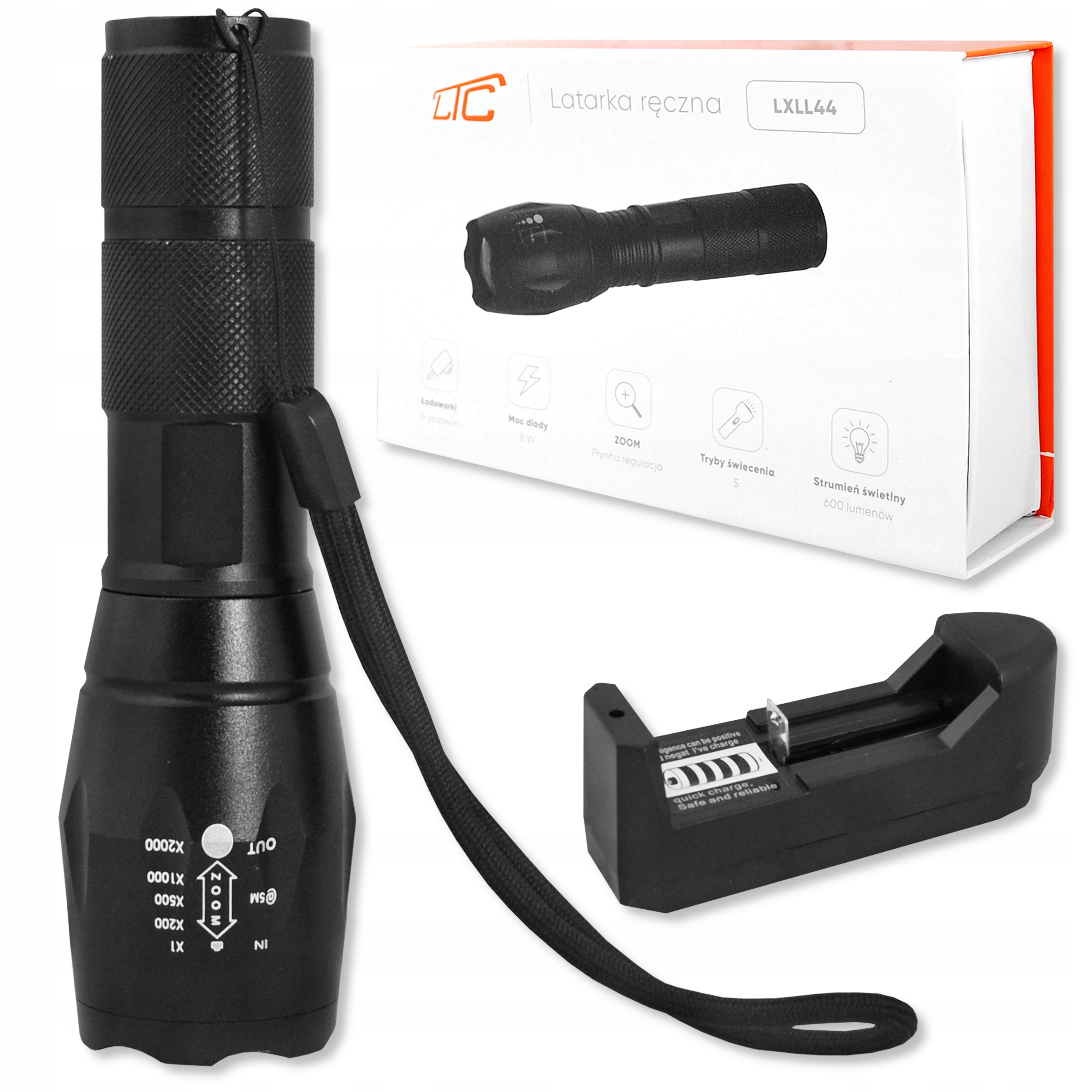 KLASYCZNA MOCNA TAKTYCZNA LATARKA AKUMULATOROWA