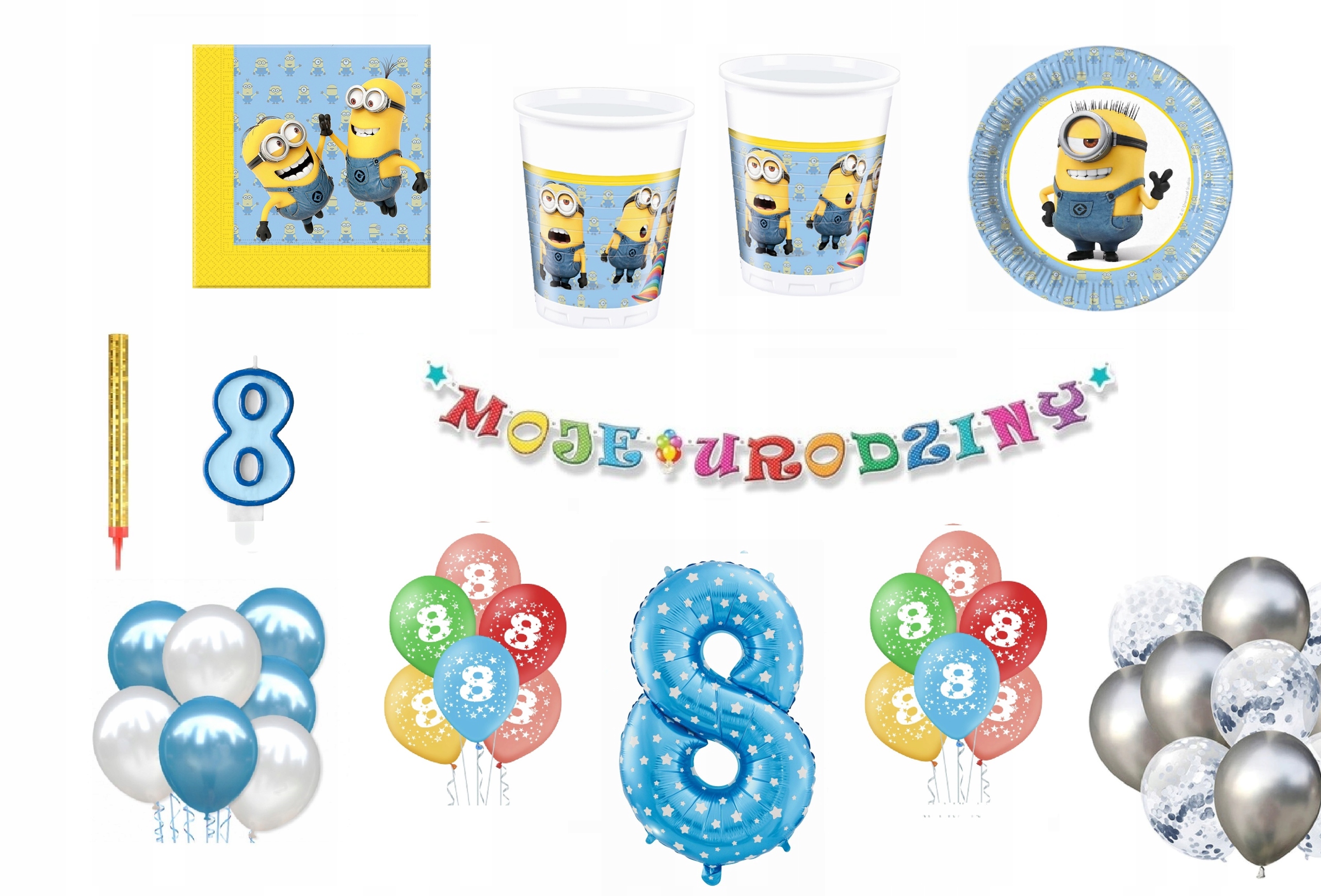 

Zestaw Minionki Minions 8 Urodziny Balony