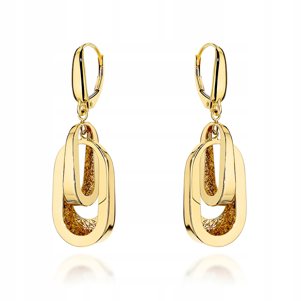 Zlaté závěsné náušnice 585 Diamantové oválky 4.6g jako dárek 14kt