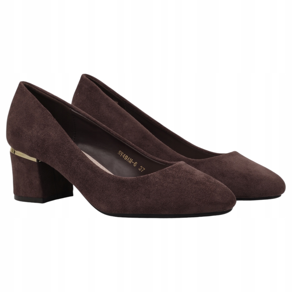 Brązowe Czółenka Damskie Na Słupku Buty Wkładki Ekoskóra