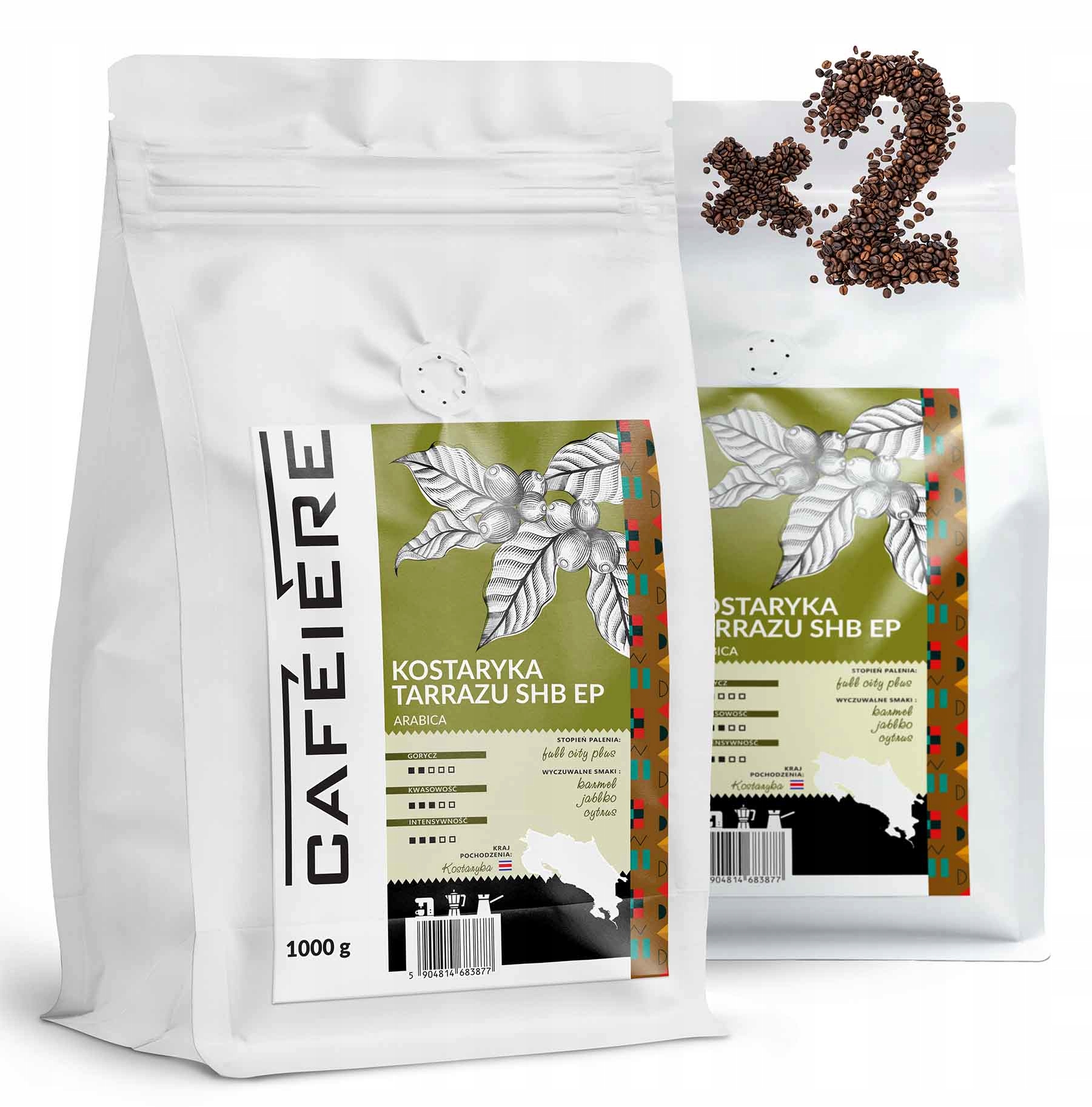 Levně Káva zrnková Kostarika Shb Ep Tarrazu 1kg x2 Čerstvě pražená Arabica 100%