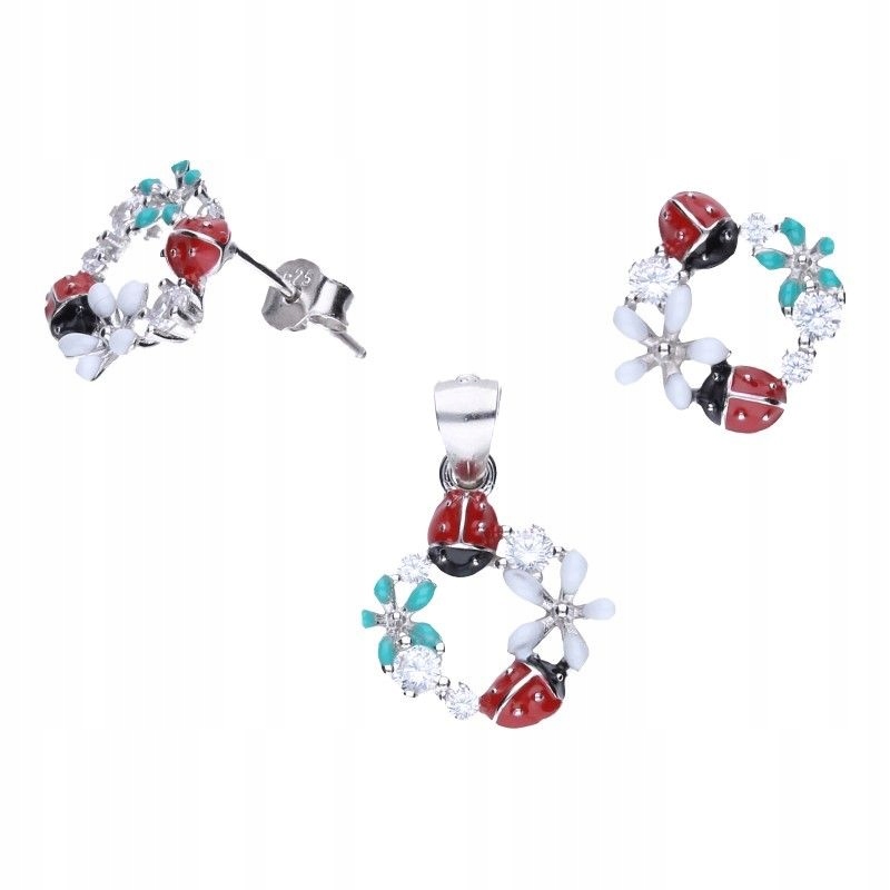 Dámská sada 925 s stříbrnými smaltovanými šperky a bílými zirkony