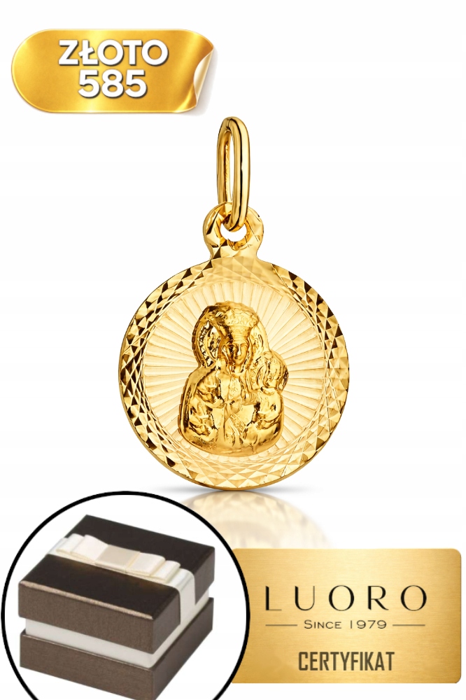 Zlatý Medailon 585 14K Matka Boží Diamantové Kolíčko 18,5 MM Elegantní