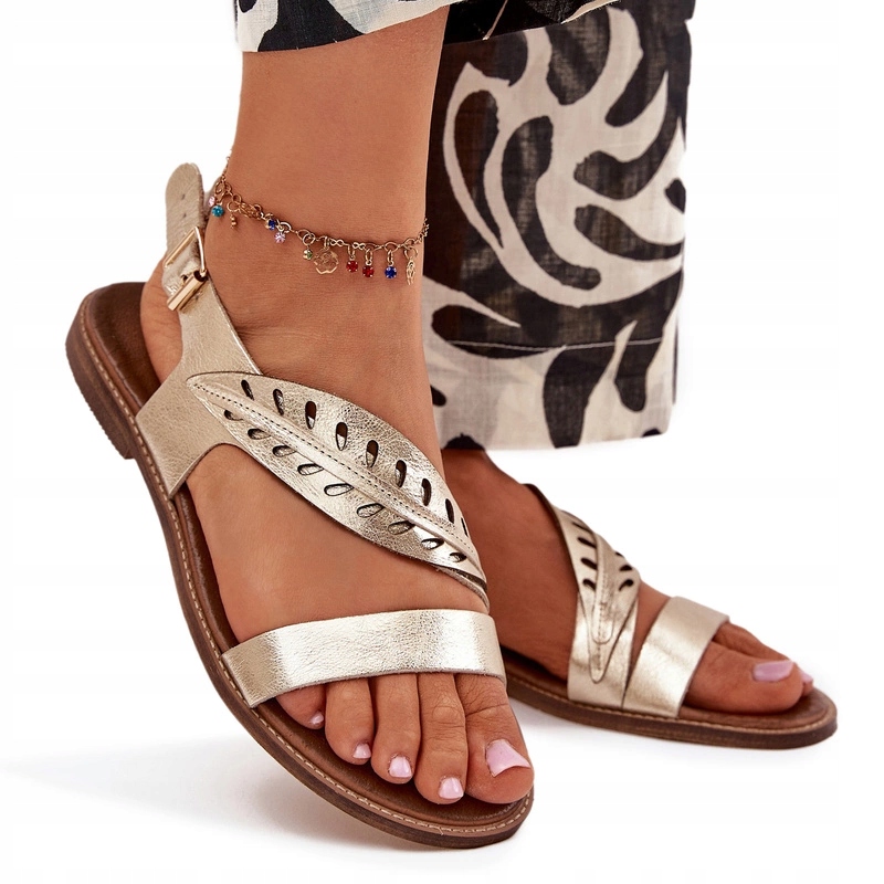 Sandály Přírodní Kůže Plochý Podpatek Elegantní Zazoo 3564 Zlaté 41