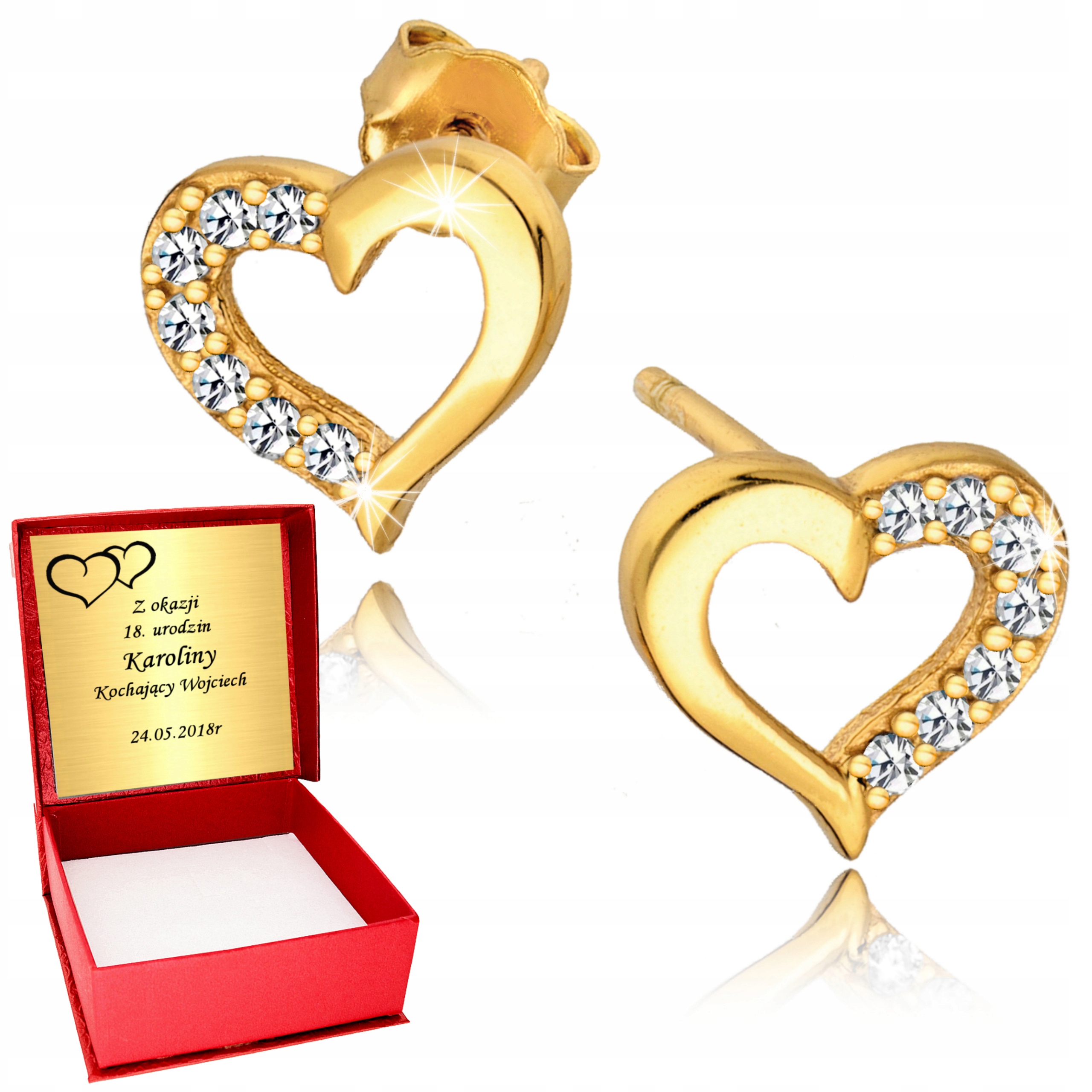 Złote kolczyki 925 sztyfty Serca Serduszka Wkręty Złocone