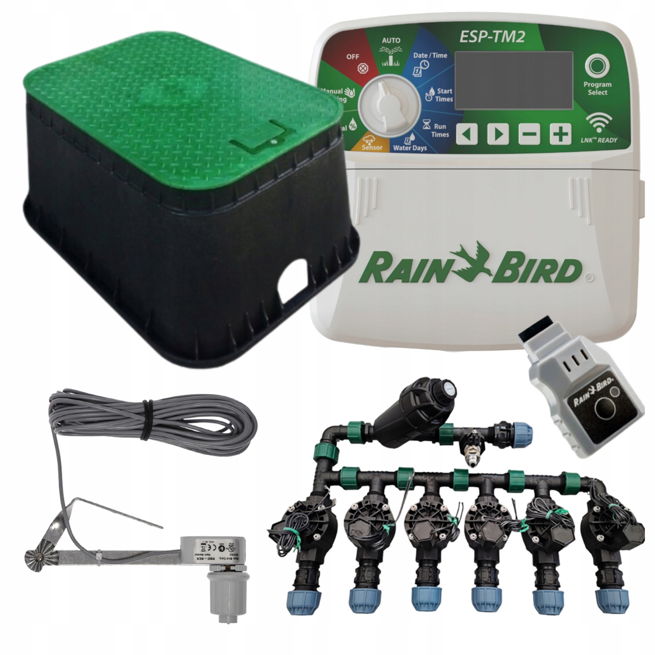 Zestaw Rain Bird Hv 6 Sekcji Filtr Sterownik TM2 Czujnik Moduł Wifi Pe 32