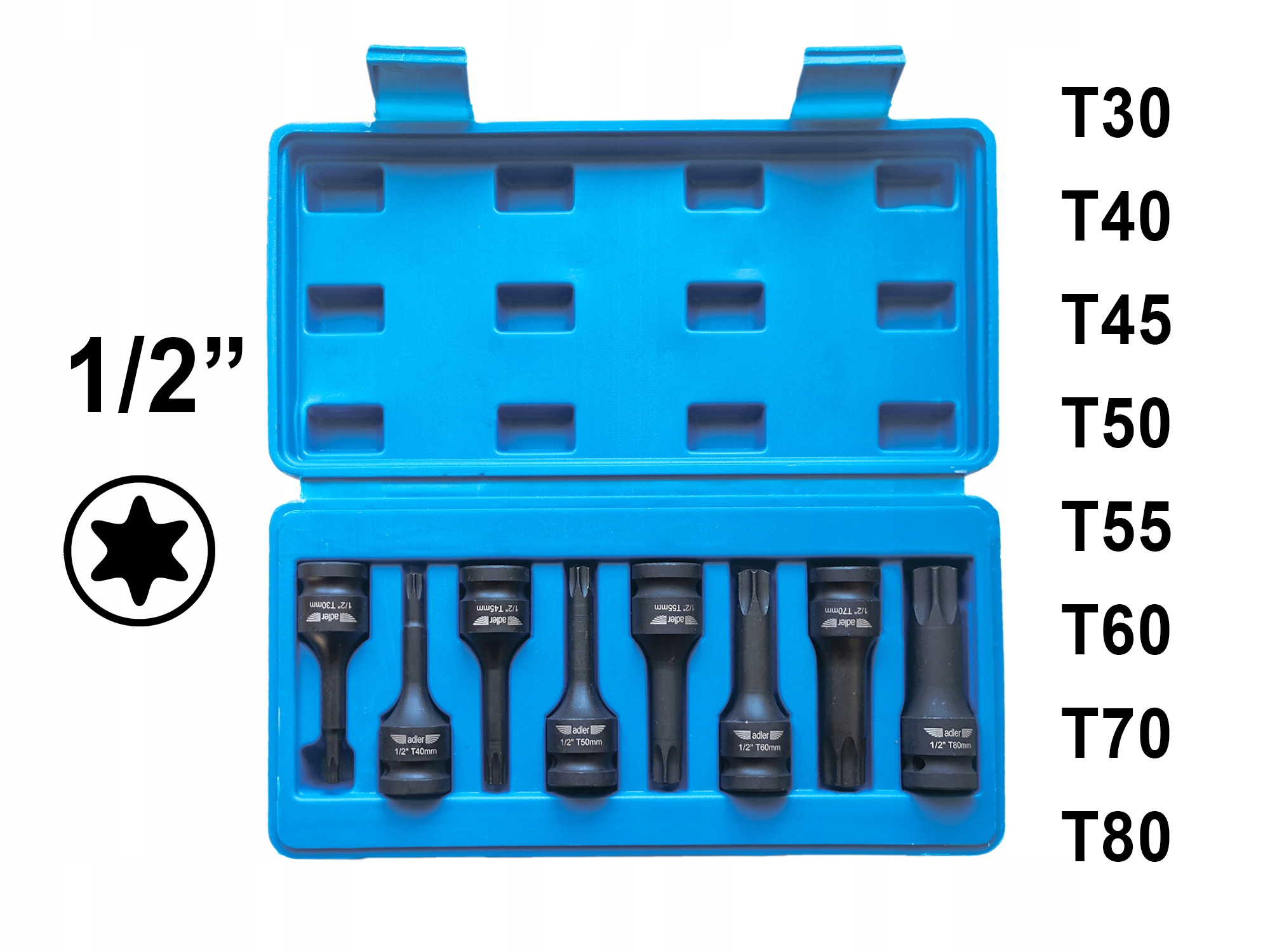 ADLER NASADKI UDAROWE NASADKA 1/2 TORX ZESTAW 8SZT Mocowanie 1/2