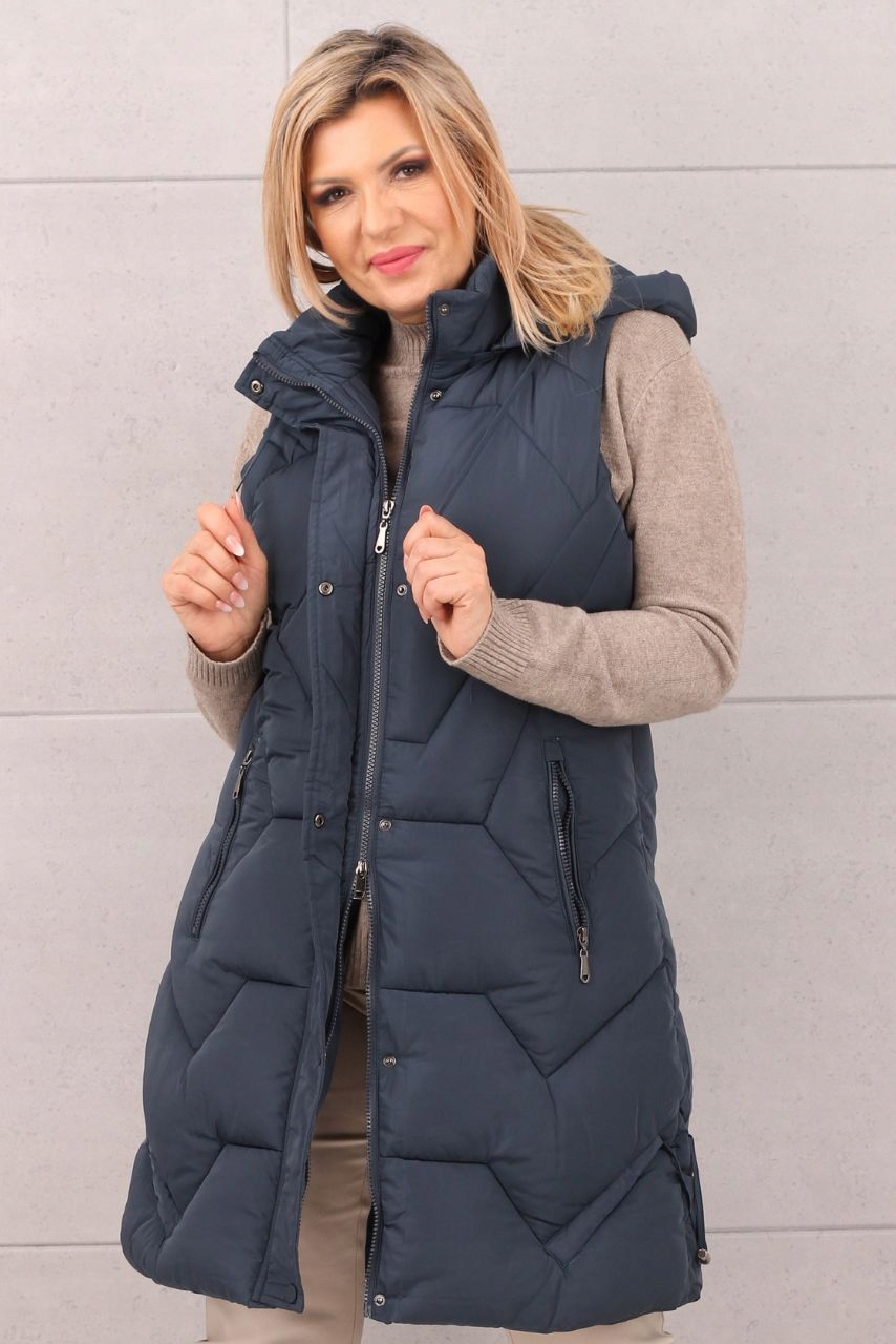 KAMIZELKA PIKOWANA DŁUGA Z KAPTUREM DAMSKA Rozmiar 40
