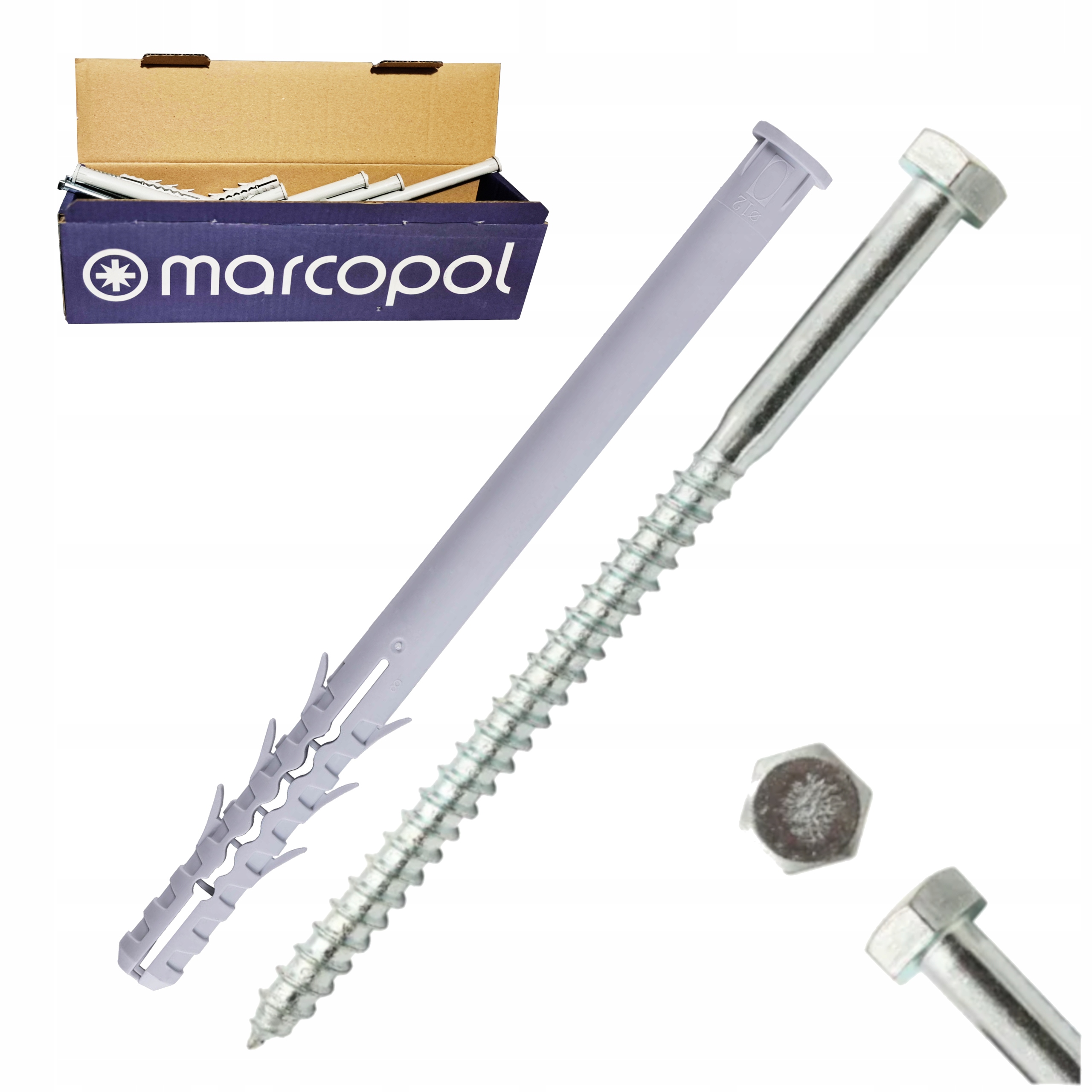 Rozpěrné hmoždinky 12x300 20 ks Rámové kolíky na klíč Marcopol