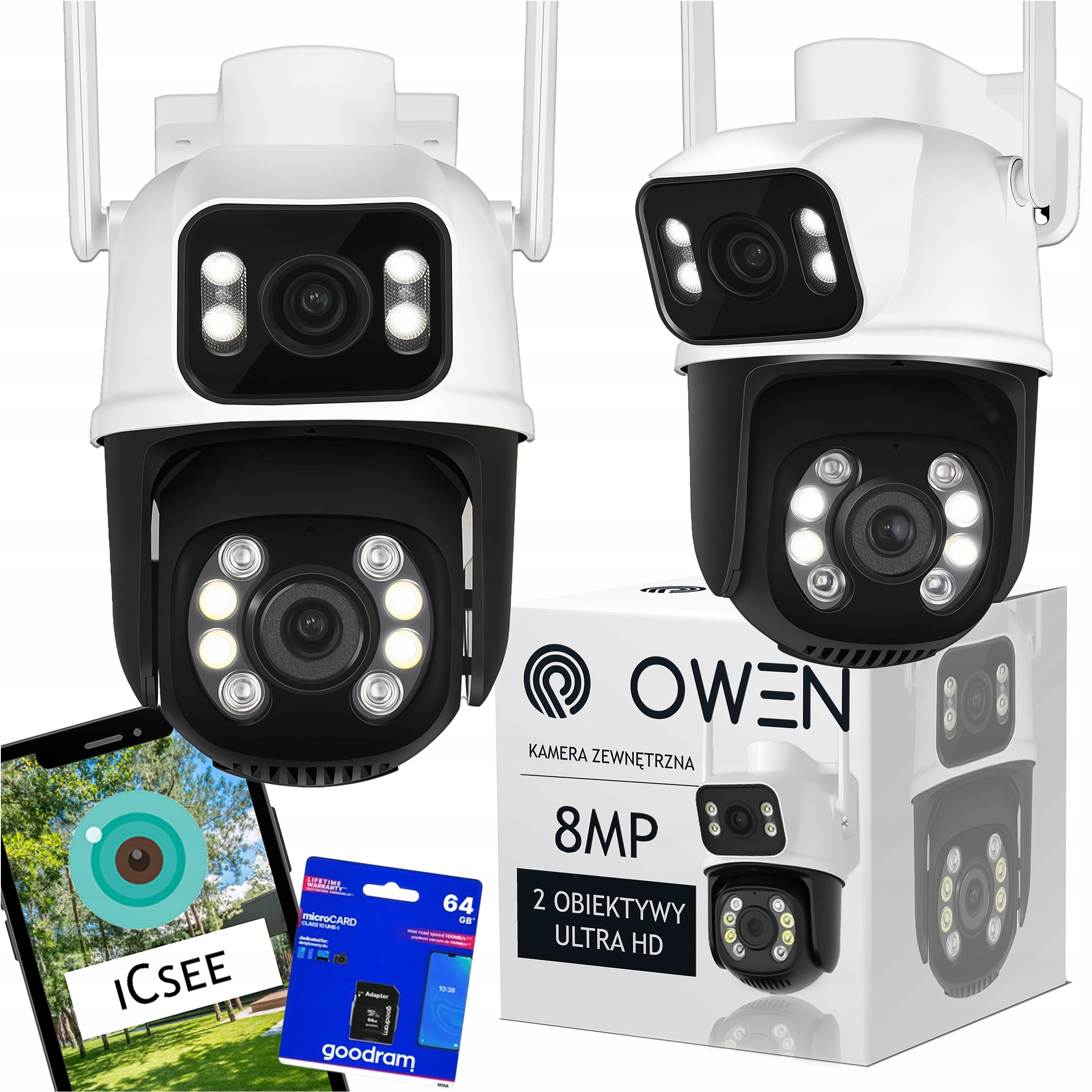 KAMERA ZEWNĘTRZNA 2 OBIEKTYWY ULTRA HD IP WIFI 8MP Podwójna Śledzenie Ruchu