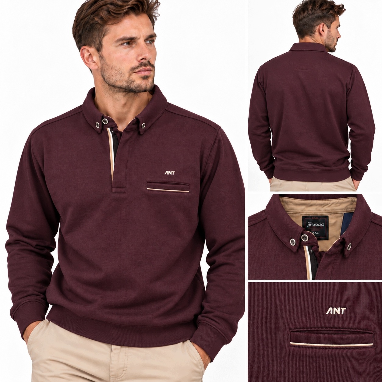 Pánský Svetr Polo Polníček Mikina S Límečkem 100% Bavlna Casual XL