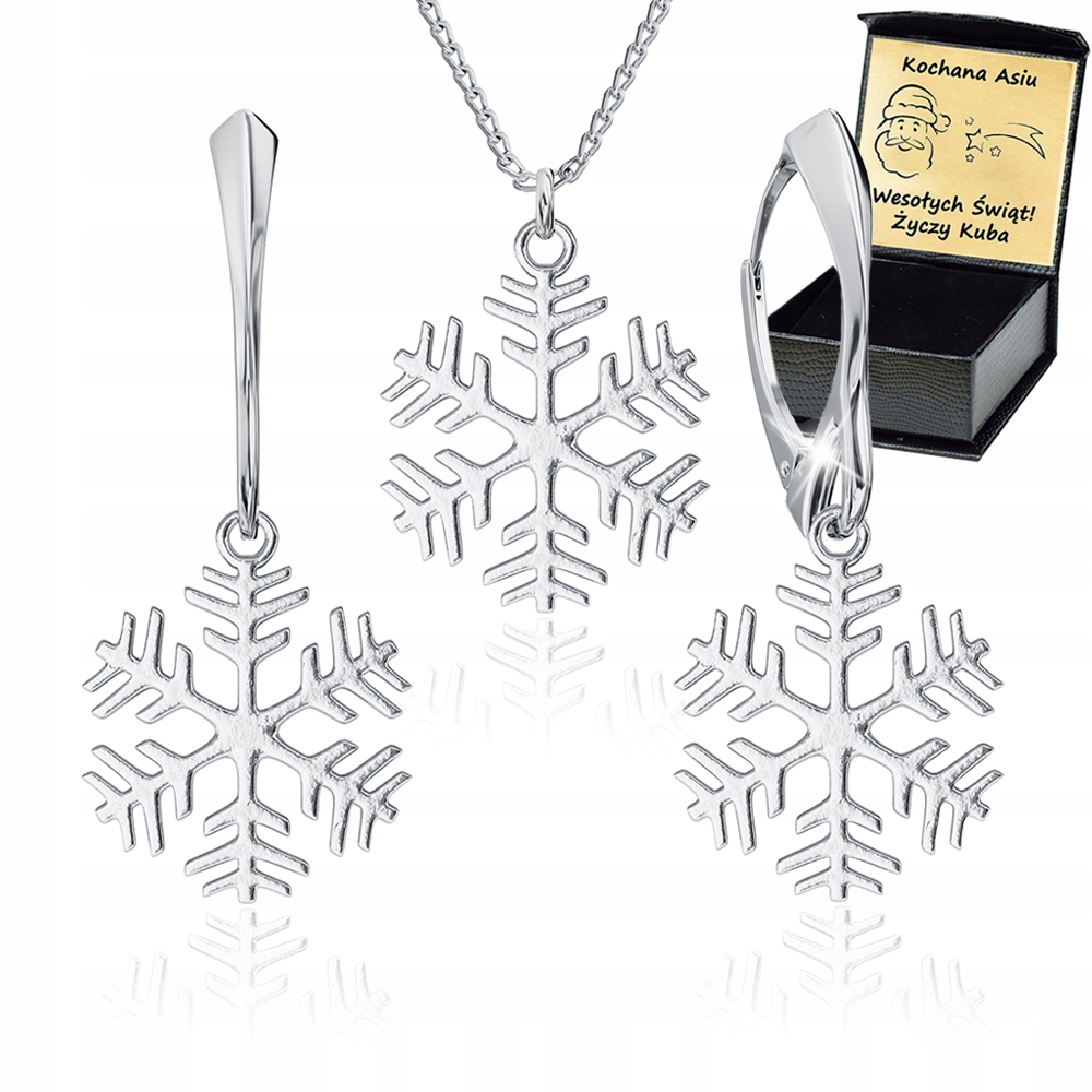Sada stříbrných šperků Sněhové Vločky Gravírování Vánoce Dárek Dcery manželky maminky