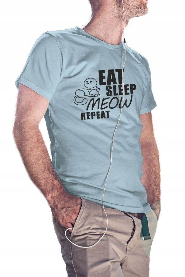 

Koszulka męska Eat Sleep Meow Repeat, błękitna S