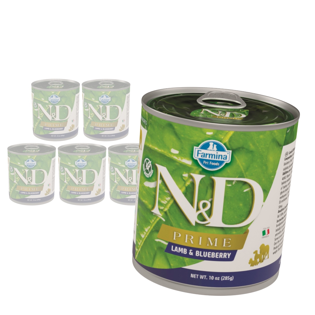 Levně Farmina N&d Dog Prime 6x285g Vlhké Krmivo pro psy s jehněčím masem a borůvkami