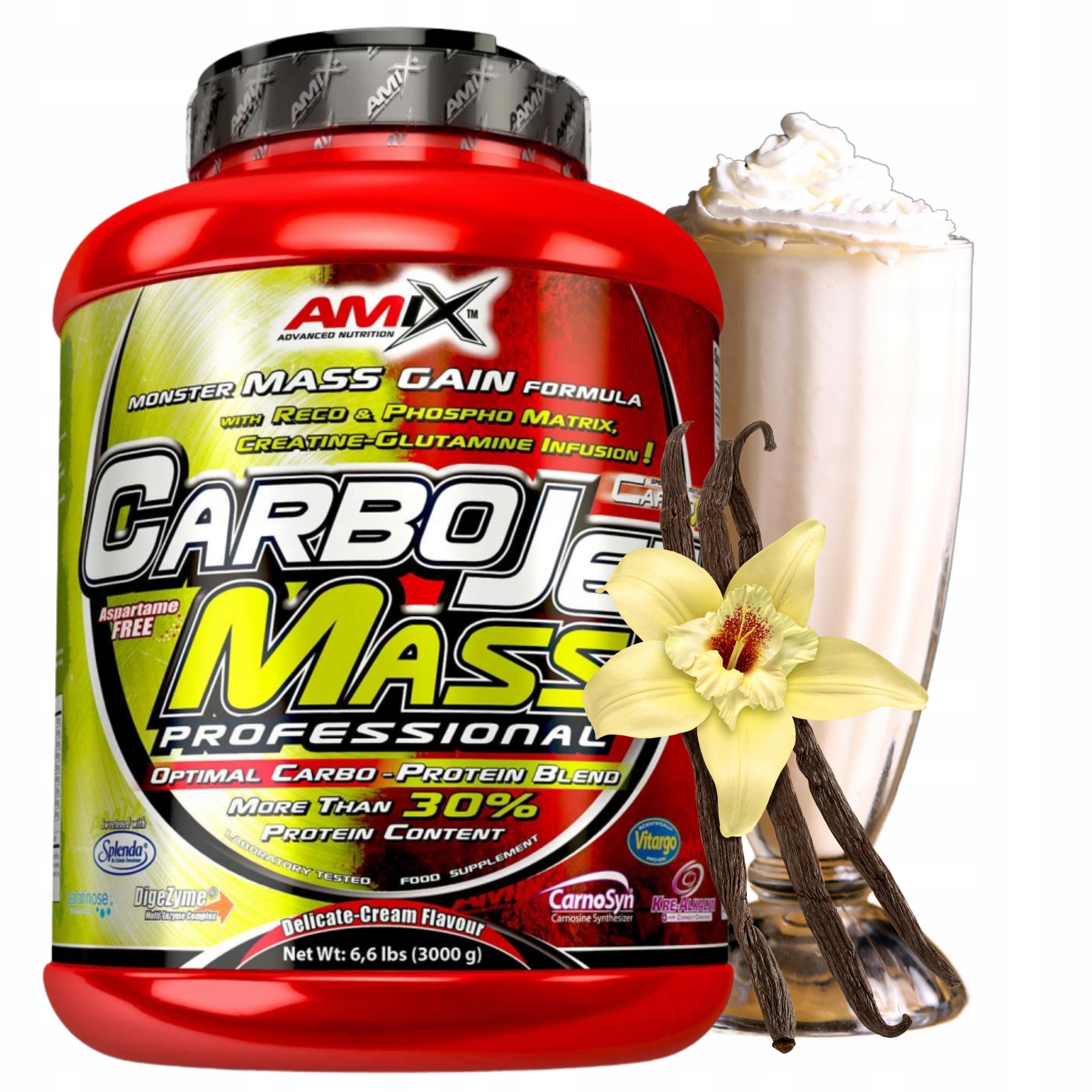 Mass Gainer s kreatinem Doplněk Stravy na Svaly Bílkoviny Wpc Vanilka Sacharidy