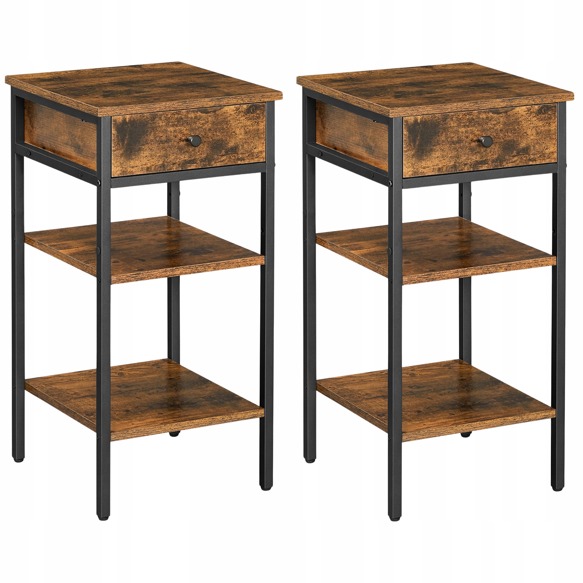 Noční Stolek se zásuvkou, 2 police, boční stolek, praktický, rustikální Loft