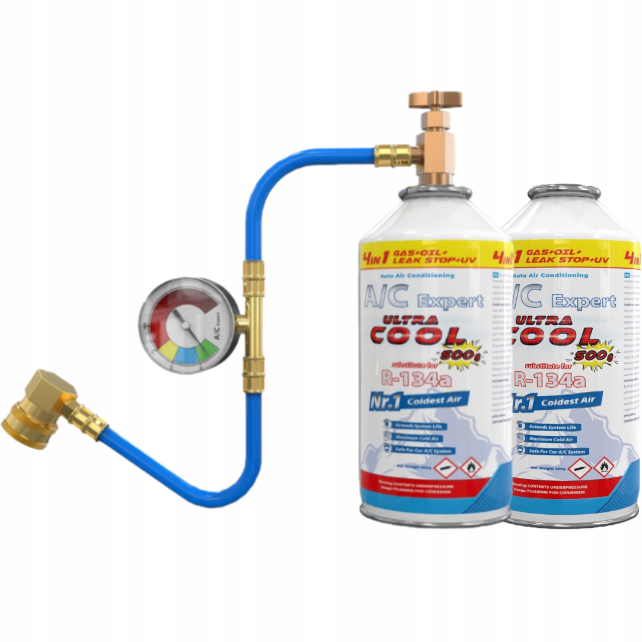 Servisní sada klimatizace R134a 4v1 (2x) Manometr Ac Expert