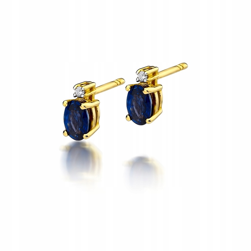 Zlaté Náušnice se safíry a diamanty ryzost 585 (14k) Dárek