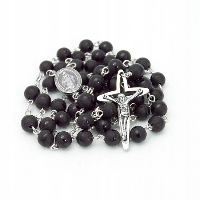 Ručně vyráběný, tradiční, černý, pánský růženec stříbro 925 onyx 6mm