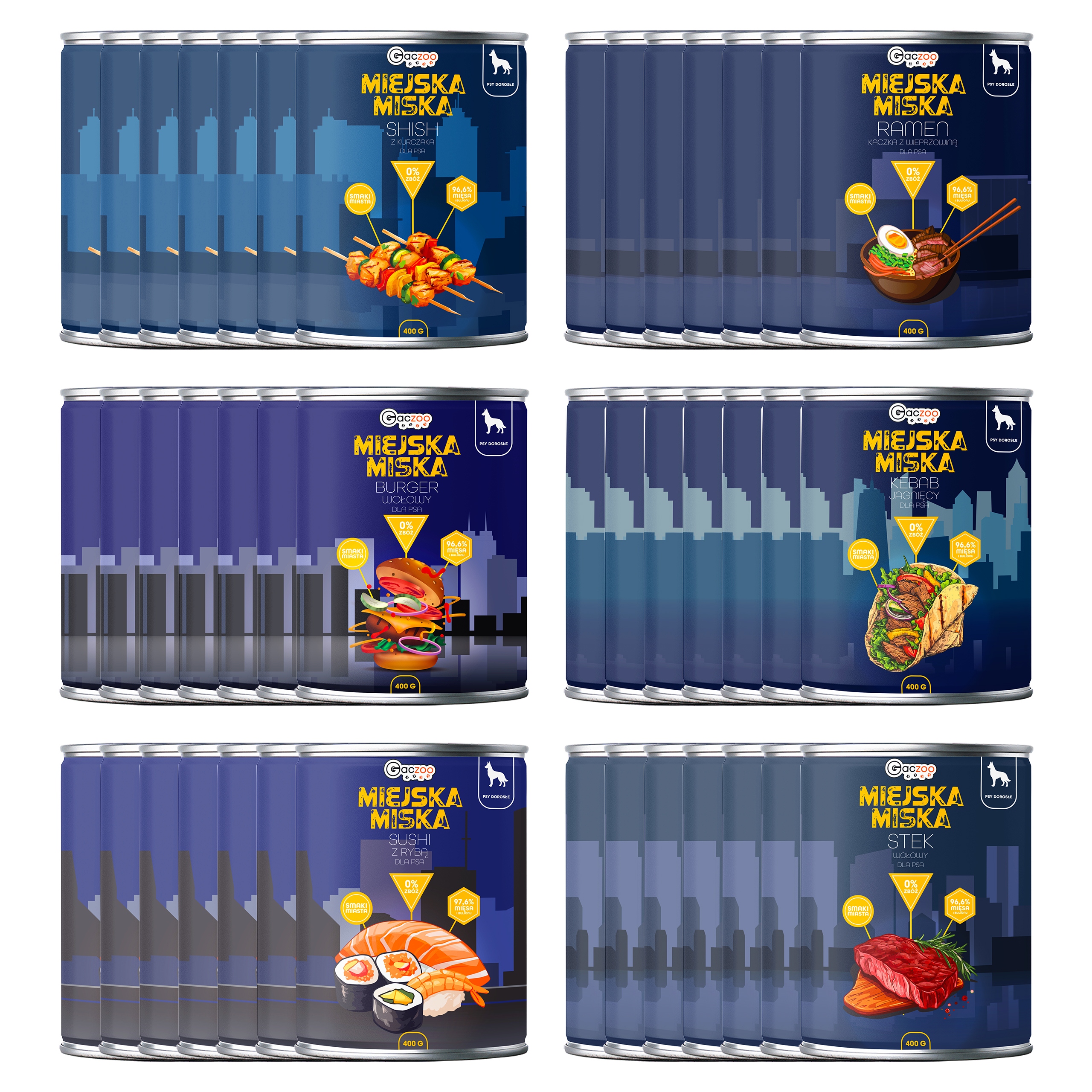 Levně Gaczoo Městská miska bezobilná krmivo mokré pro psa Mix chutí 42 x 400 g