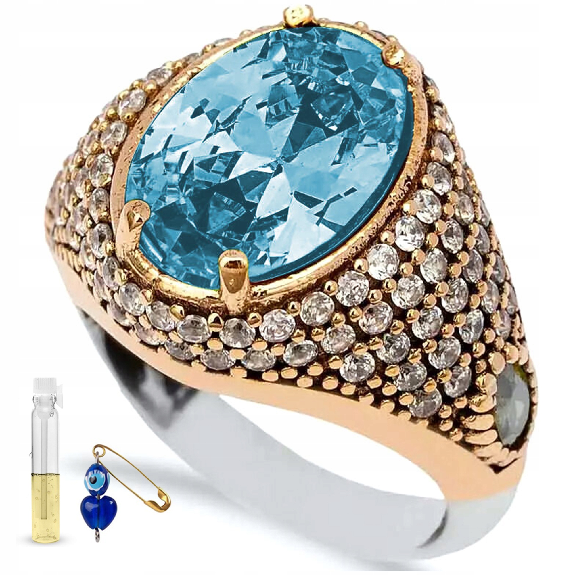 Prstýnek S Modrým Topazem A Zirkony