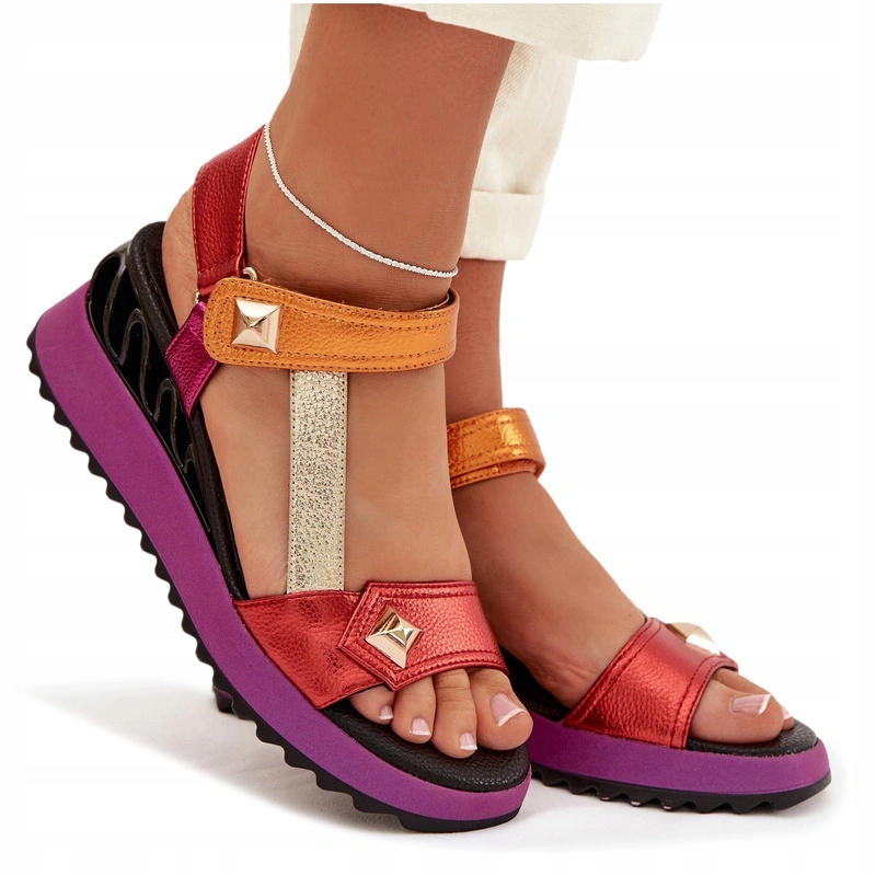 Dámské Kožené Sandály Na Suchý Zip S Ozdobami D&amp;a CR61-3078 Multicolor 36