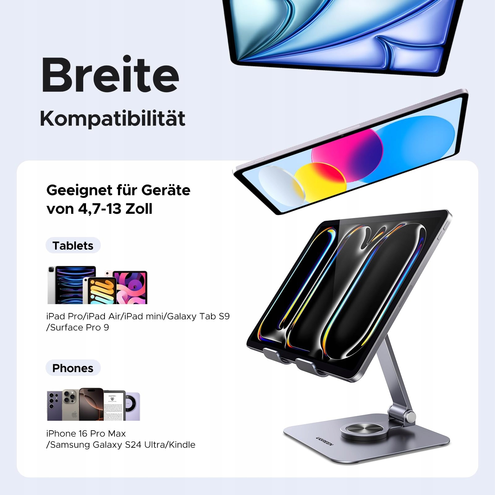 UGREEN Stojak Na Tablet Obrotowy Regulowany Kompatybilny z iPad iPhone — miniatura 7