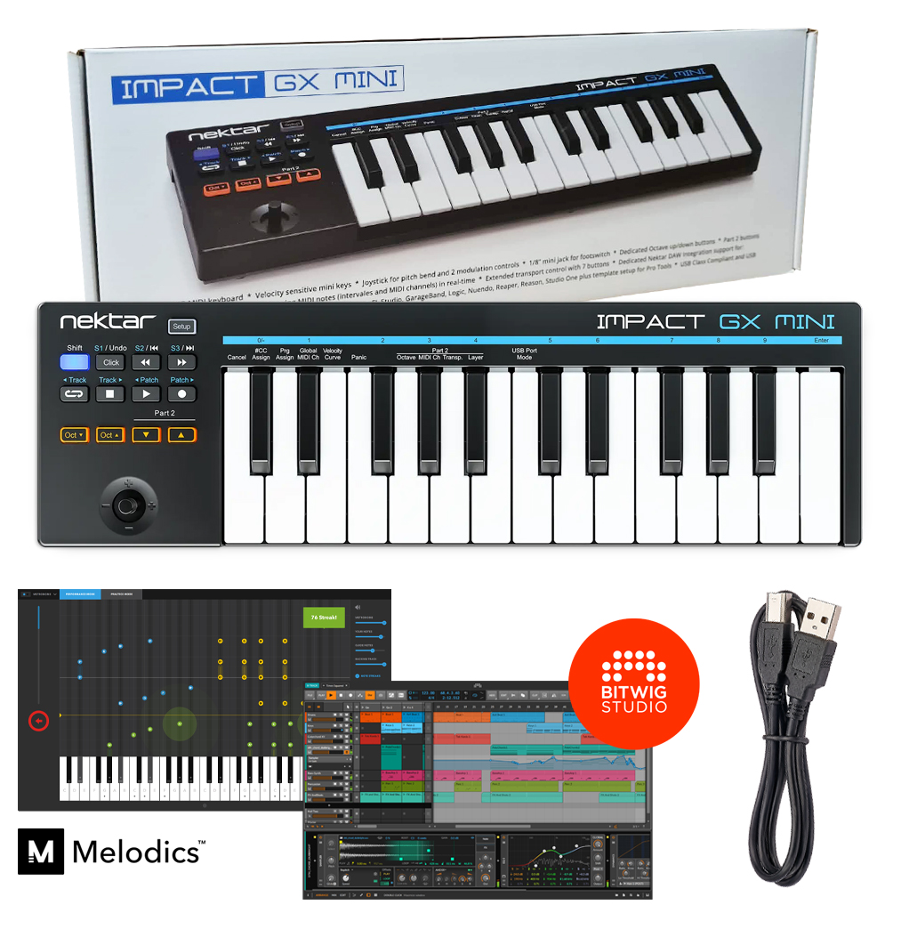 Nektar Impact Gx Mini Usb ovládací klávesnice Bitwig 8-TRACK Melodics