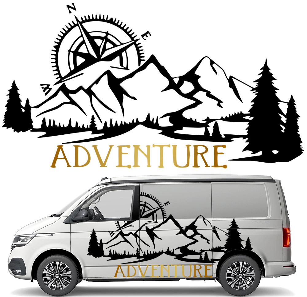 Nalepka Grafika na karavan Adventure Ruža Vetru Kompas 90x165