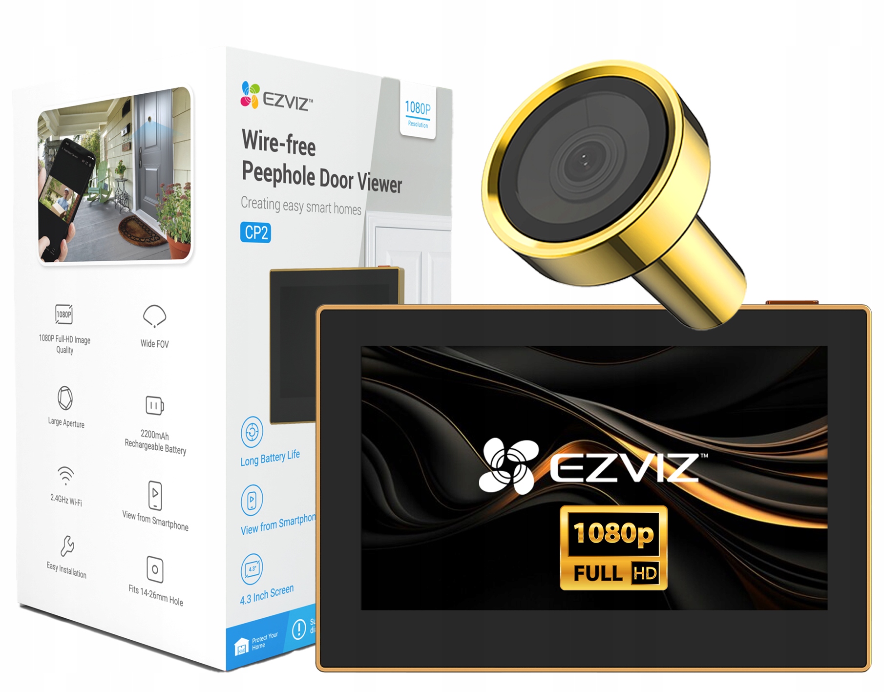 EZVIZ CP2 Wizjer Drzwi WLAN 4,3 Cala Kamera 2MP 146° 2200mAh Złoty — miniatura 10