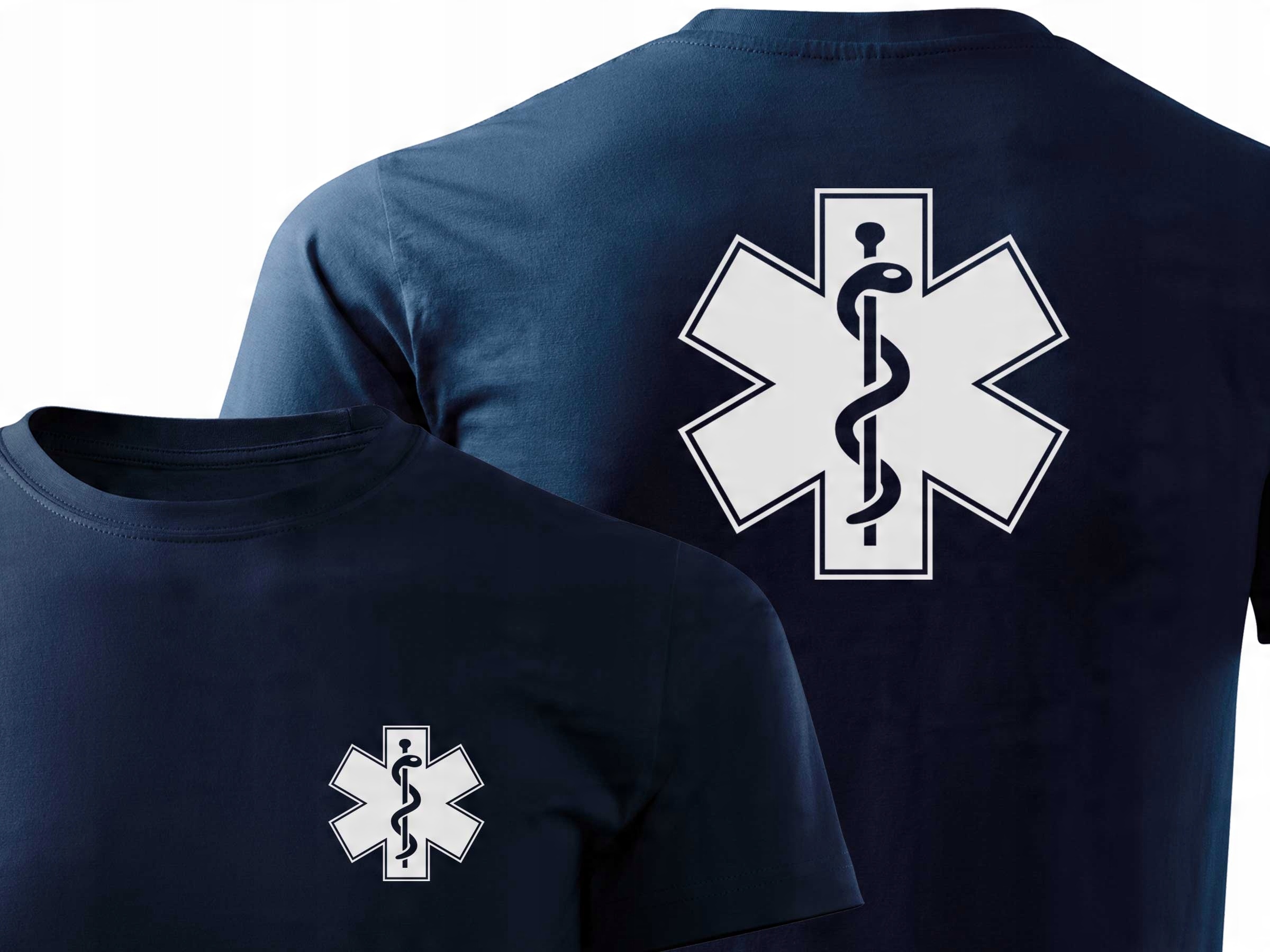 

Granatowy T-shirt odblaskowy nadruk Eskulap