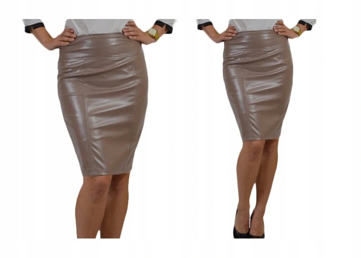 GŁADKA OŁÓWKOWA SPÓDNICA EKO SKÓRA CAPPUCCINO r.38