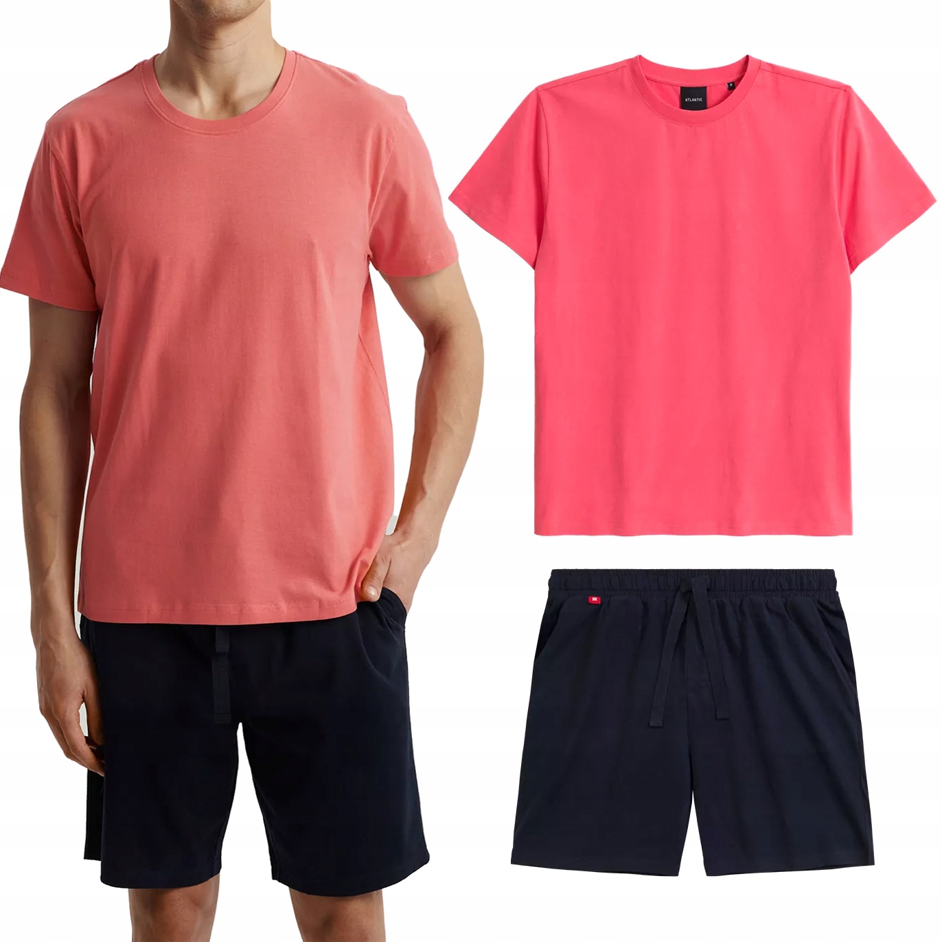 Pánské pyžamo 100% Bavlna Atlantic NMP-379 Komplet T-Shirt Šortky L