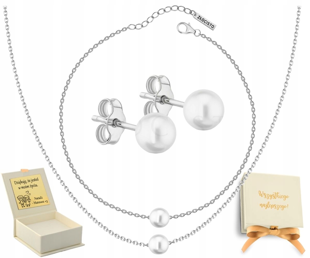 Kompletní Sada Šperků Stříbro 925 Mušlové Perly Jako Dárek Gravírování