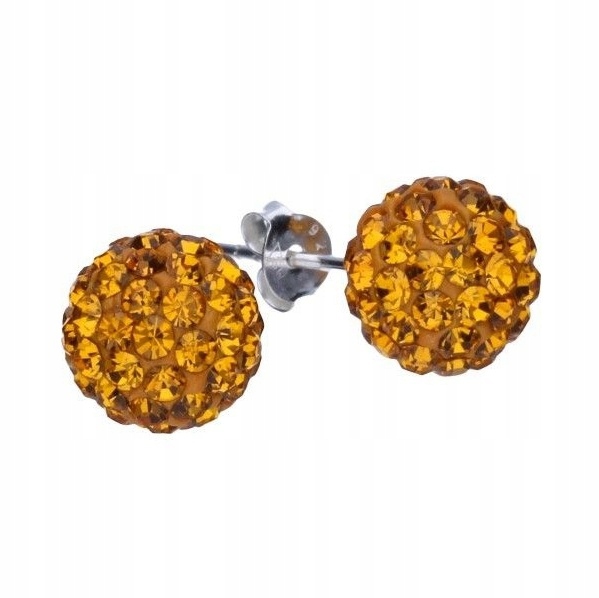 KOLCZYKI SREBRNE KULECZKI KRYSZTAŁKI POMARAŃCZ 1cm