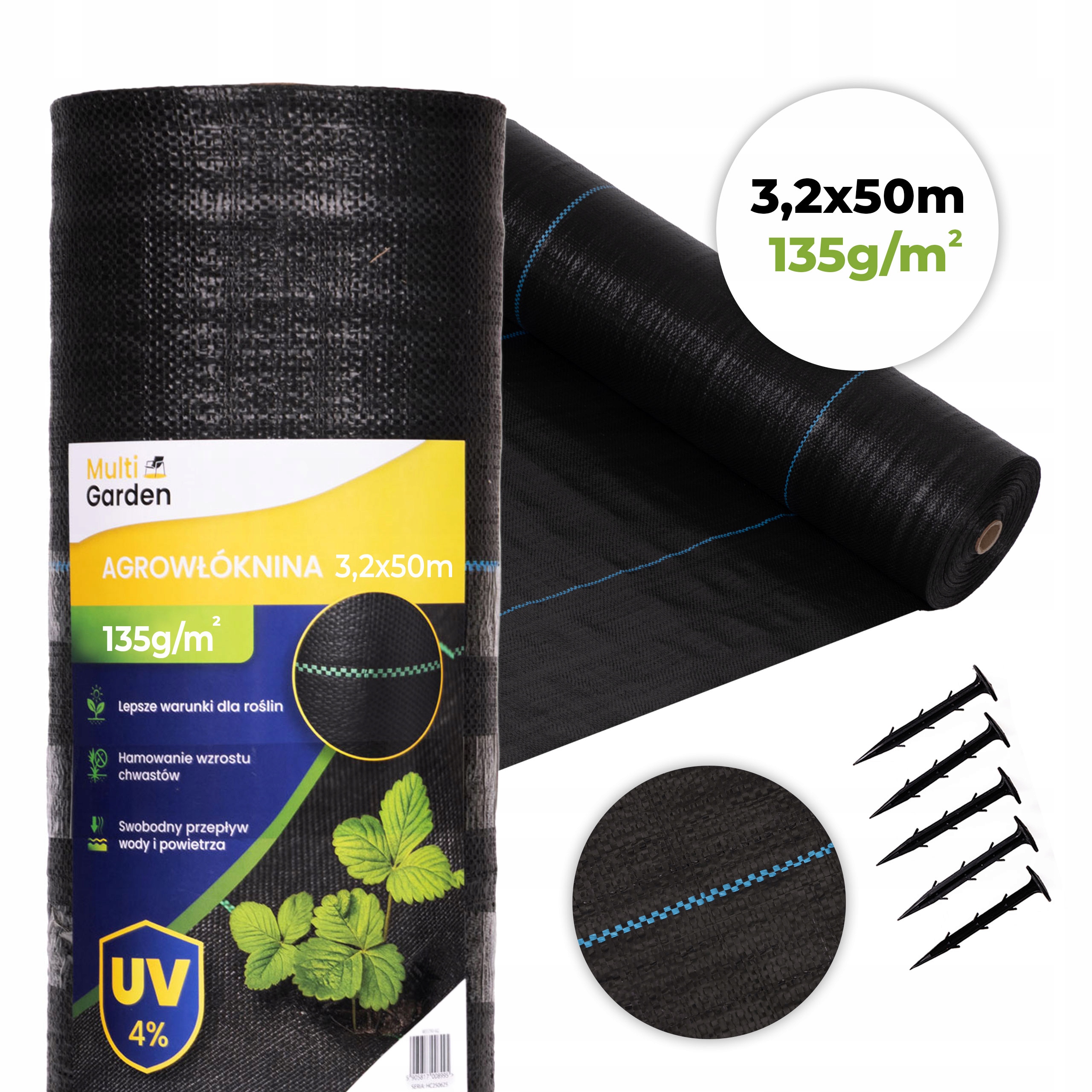 Agrotextília čierna agrotextília Uv 135g proti burine podložka 3,2x50m kolíky