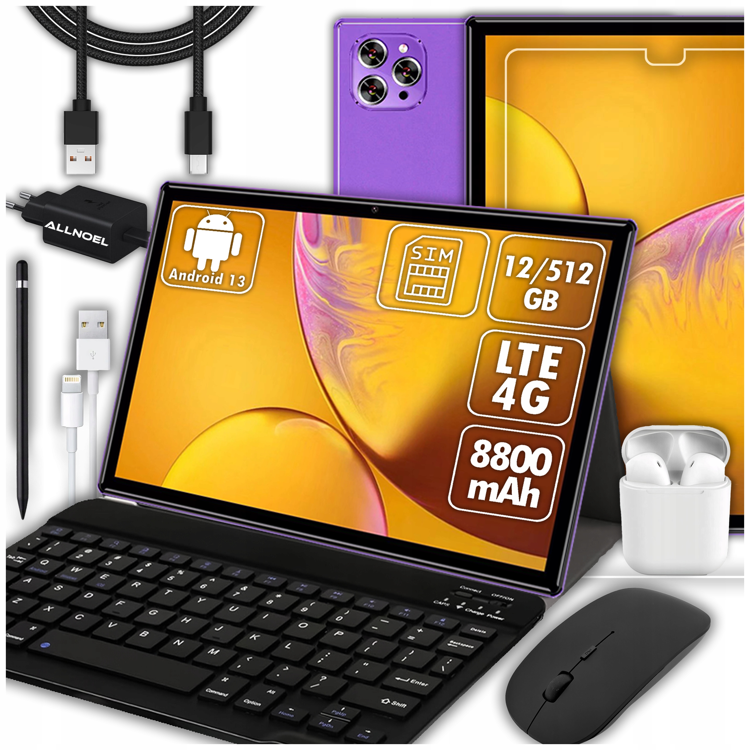 Tablet 10,1" 4G Sim Lte 12/512GB 8800 mAh Wifi Gps Sada Puzdier Myška Dotykové Pero