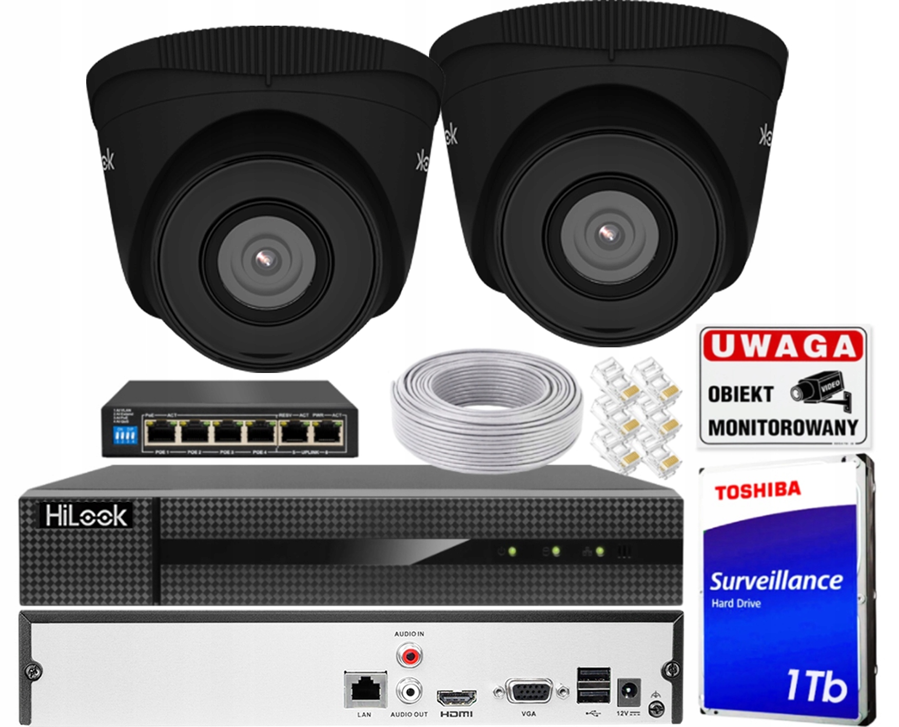 Ip monitorování domů 2 kamery 5Mpx na kroucený kabel Záznamník 4 kanály Hdd 1TB