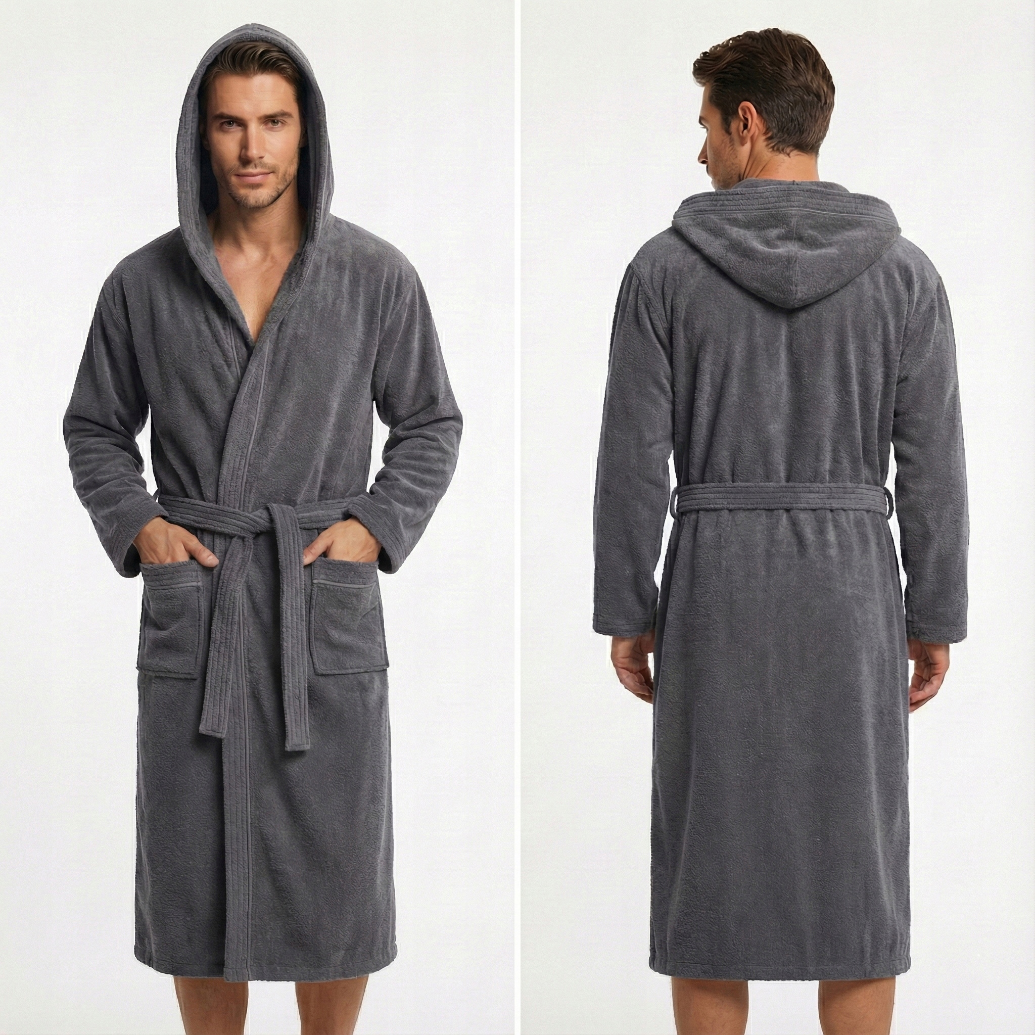 Pánský župan Tlustý 100% Bavlna Froté Kapuce Hugo Hotel Spa Šedá S
