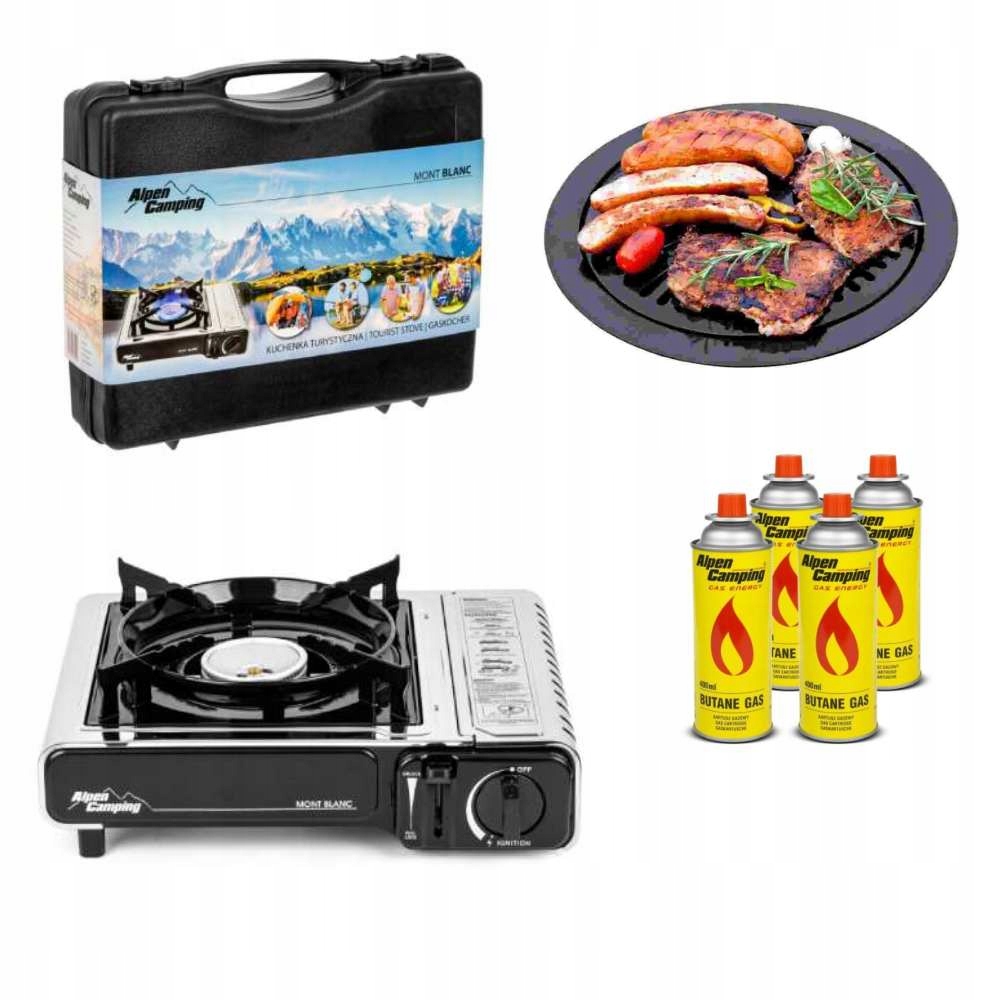 Kempingový vařič 4 kartuše grilovací deska