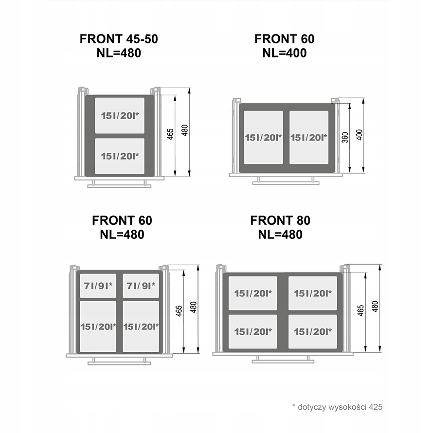 SEGREGO Sortownik Szuflada na śmieci do zabudowy 80 H320 L480 4x15L Marka Rejs