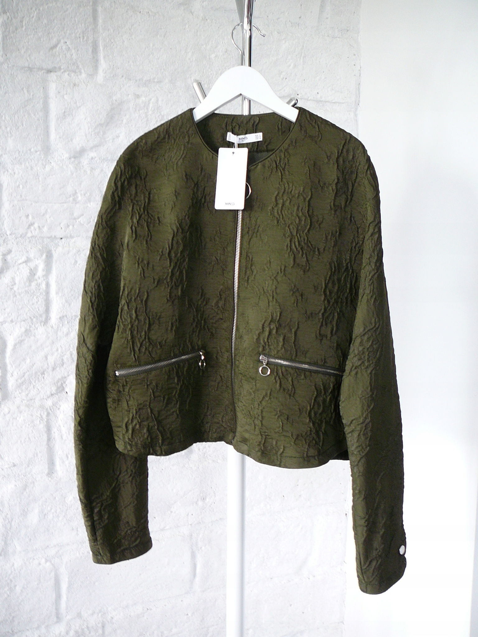 Ciemnozielona kurtka żakiet - 40 L - Mango Rękaw długi rękaw