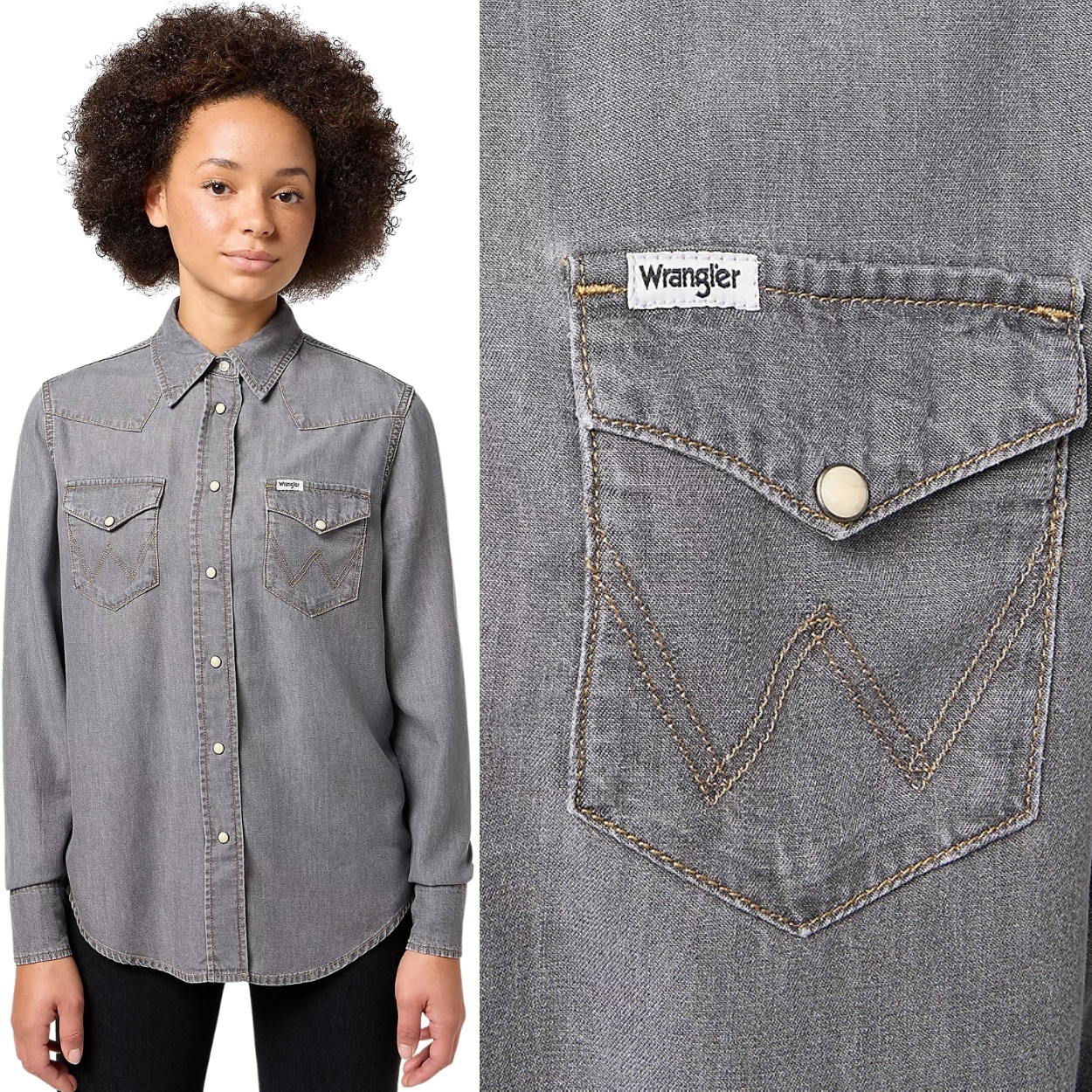 Wrangler Regular Shirt Oyster Grey Džíny Šedá Dámská Džínová Košile Xs